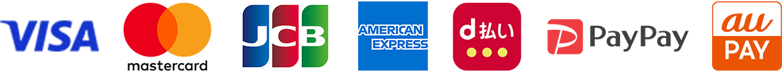 決済可能サービス例 VISA/mastercard/JCB/AMERICAN EXPRESS/d払い/PayPay/au PAY